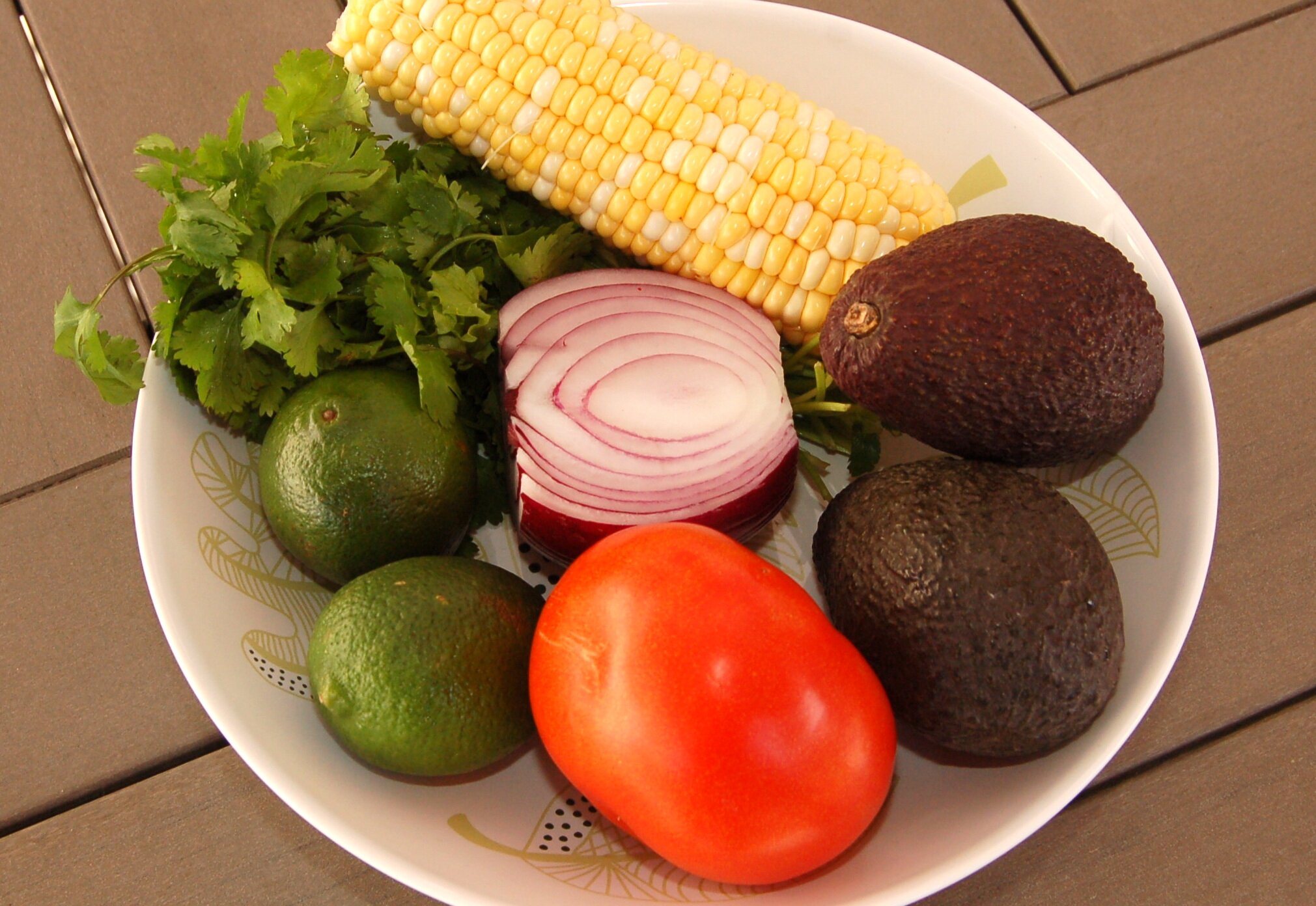 Easy Guacamole with Fresh Tomatoes and Grilled Corn
