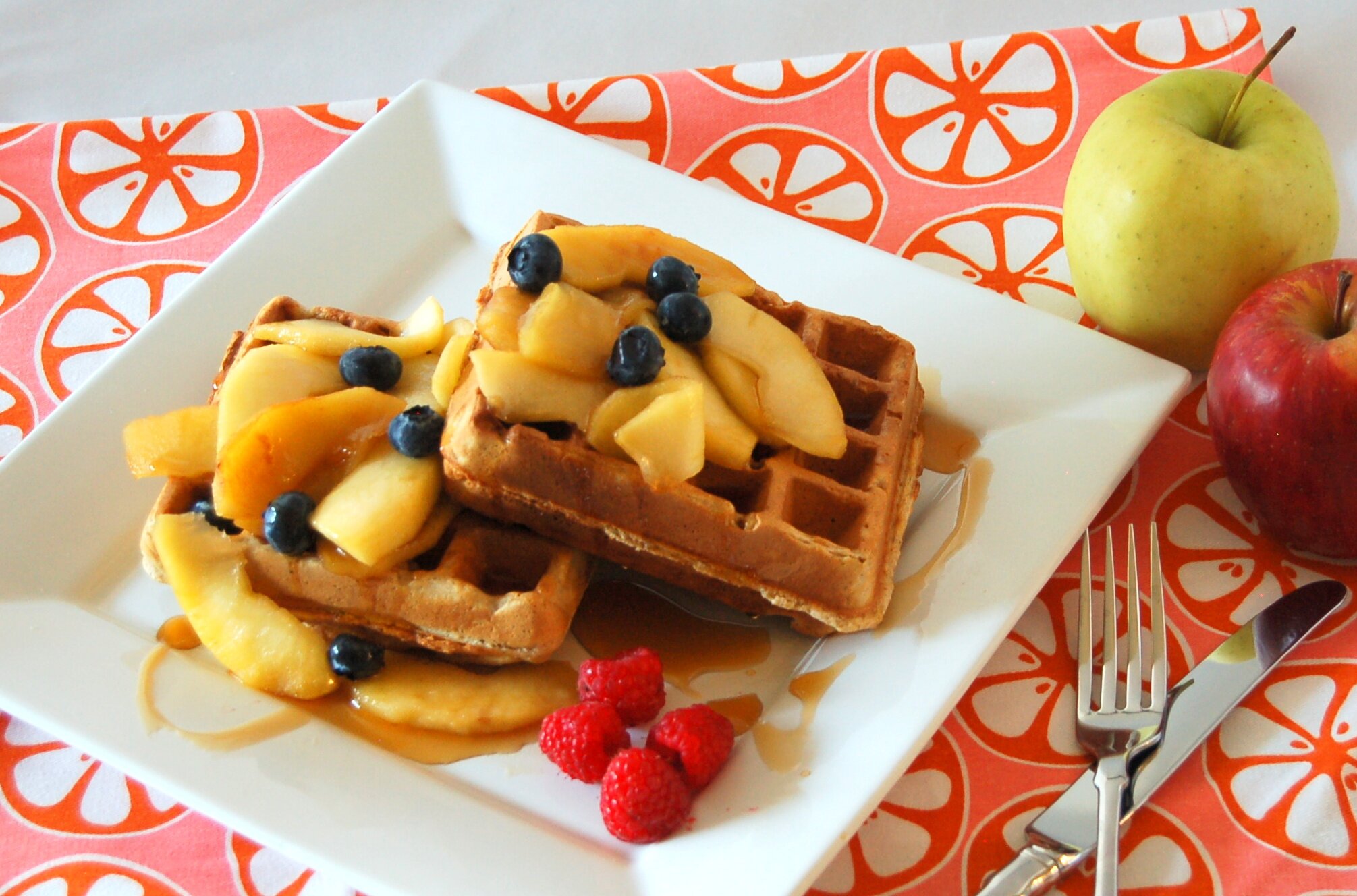 Apple Pie Waffles with Whole Wheat, Flax and Chia Seeds