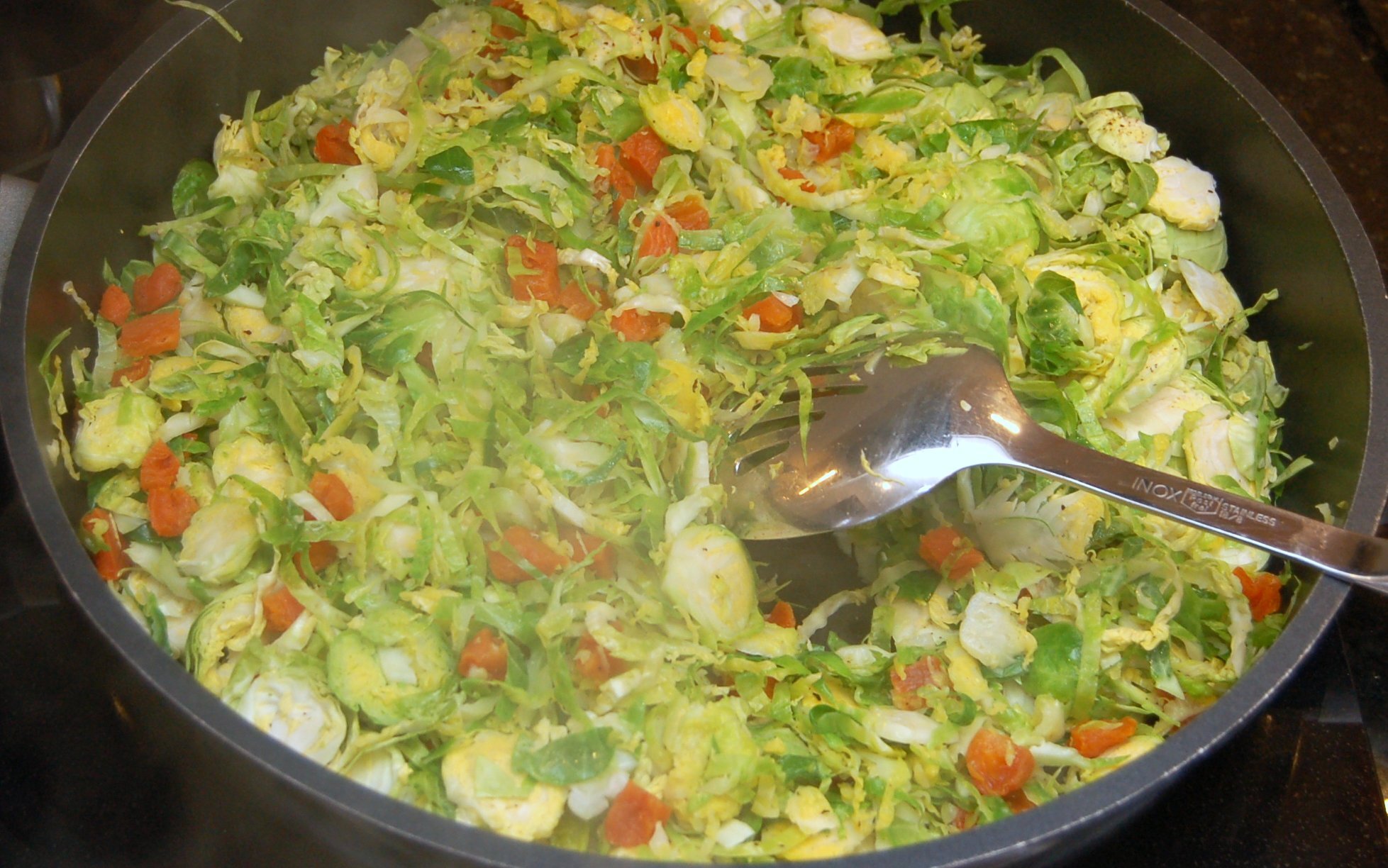Sliced, Sauteed Brussels Sprouts with Maple Syrup