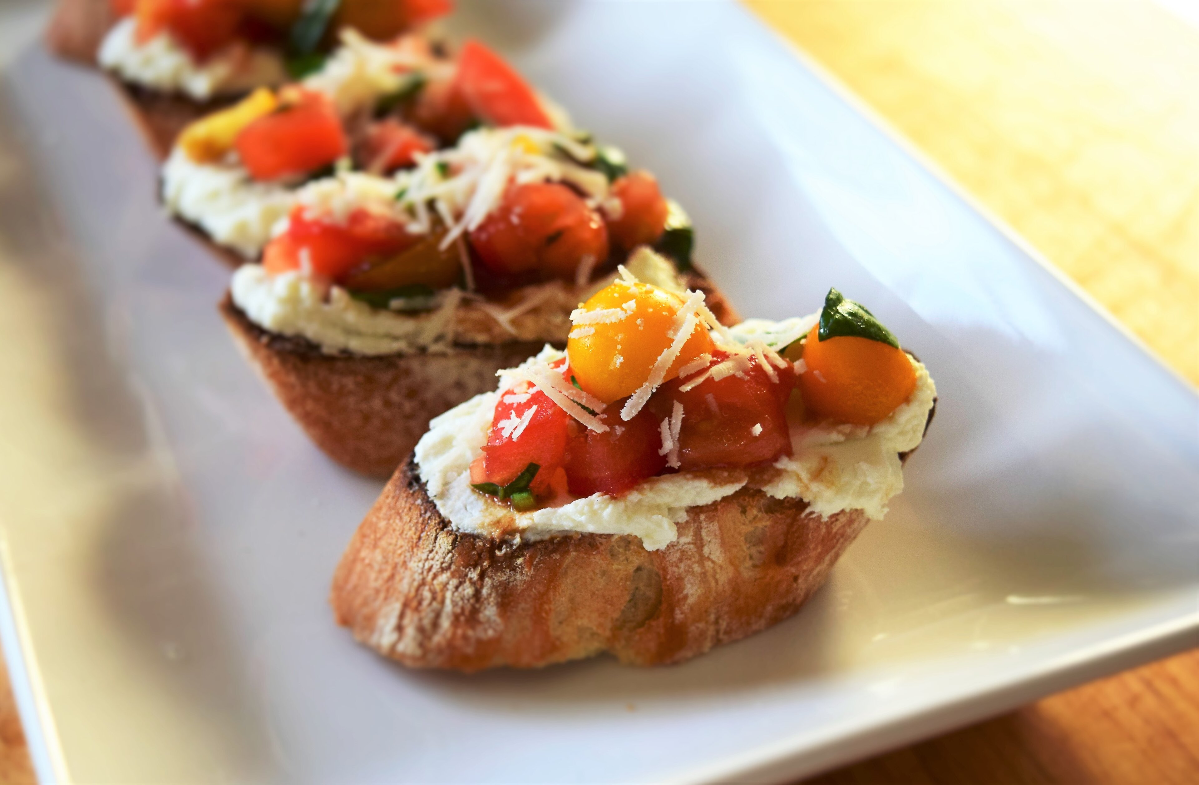 Tomato Basil Bruschetta with Goat Cheese | Easy on the Cook